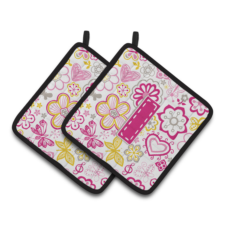 Fleurs et papillons Potholder, Rose, I
