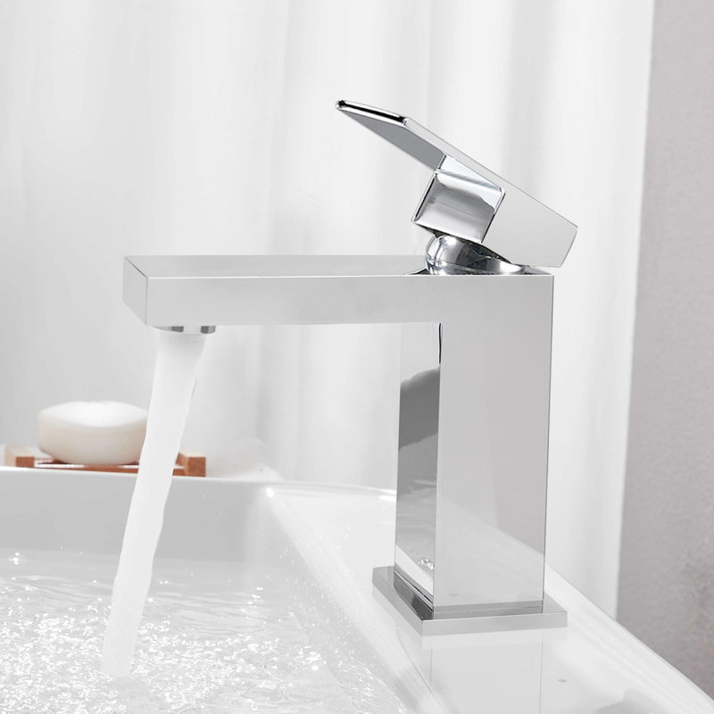 Single Handle Bathroom Faucet,  Single Hole Bathroom Faucet, Solid Brass Modern Bathroom Sink Faucet Basin Vanity Square Bathroom Faucet with Pop-up DrainWater Supply Hoses