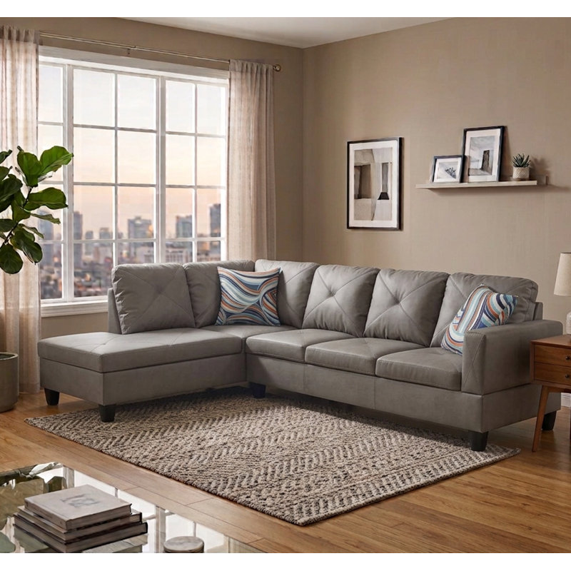 Glennia Faux Leather L-Shaped Sectional, Gray Faux Leather, Left Hand Facing