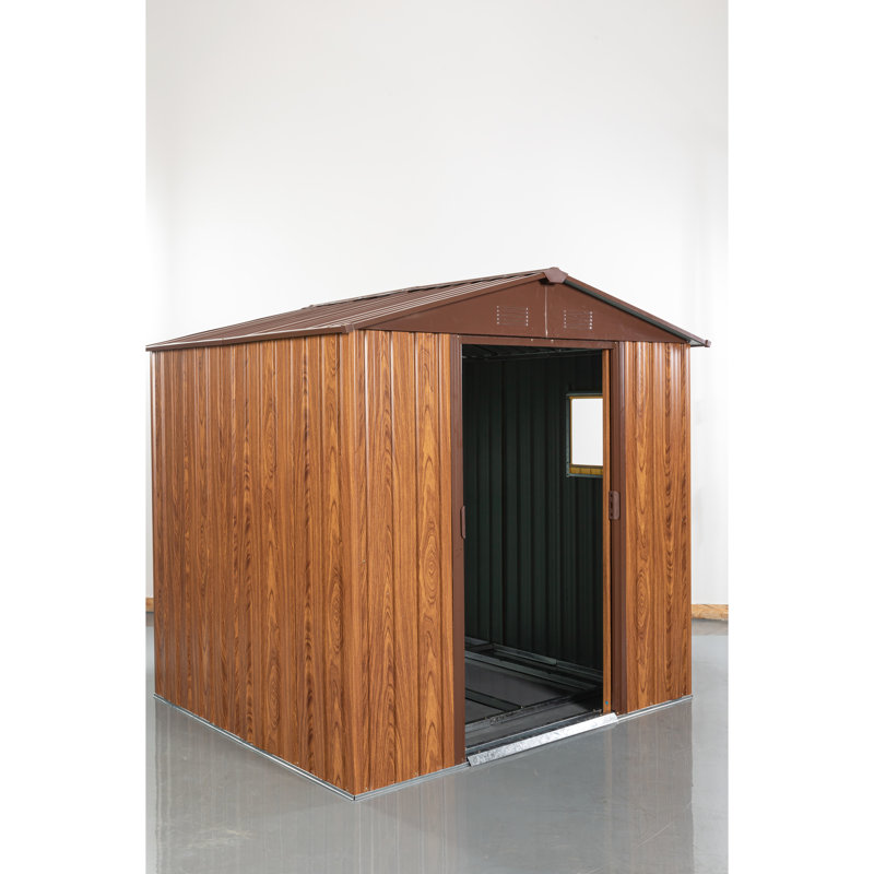 Remise en métal 6 pi X avec structure en acier galvanisé, fondation, évents perforés, panneaux de fer et de café, Café