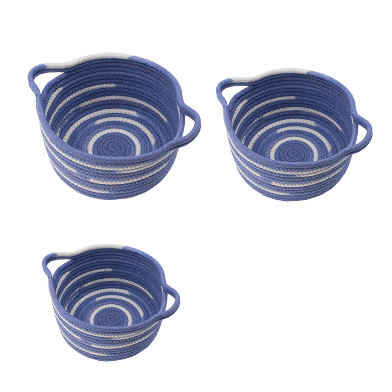 Ensemble de 3 paniers avec poignées intégrées Tex, bleu, blanc, coton 10,9,8 pouces