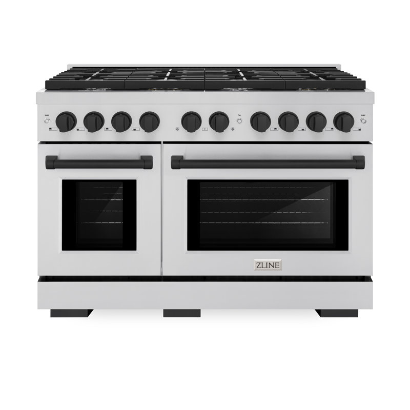 ZLINE Autograph 48" Paramount Double Oven Dual Fuel Range w/ Matte Black Accents (SDRZ-48-MB), Stainless Steel