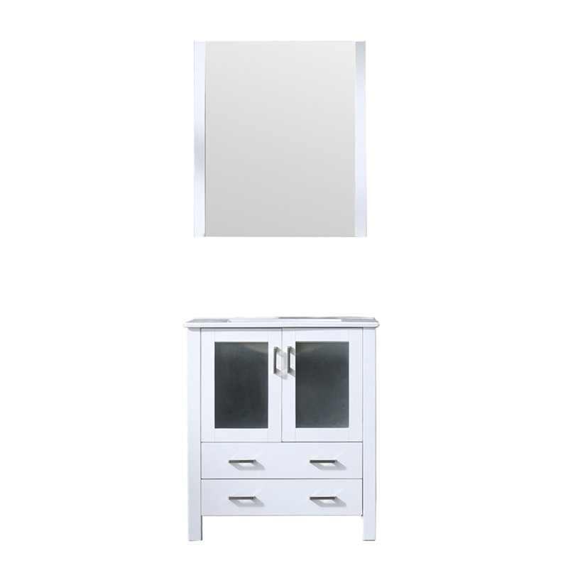 Meuble-lavabo simple l 30 po x P 18,25 po avec plateau en céramique blanc et miroir 28 po Volez, Blanc