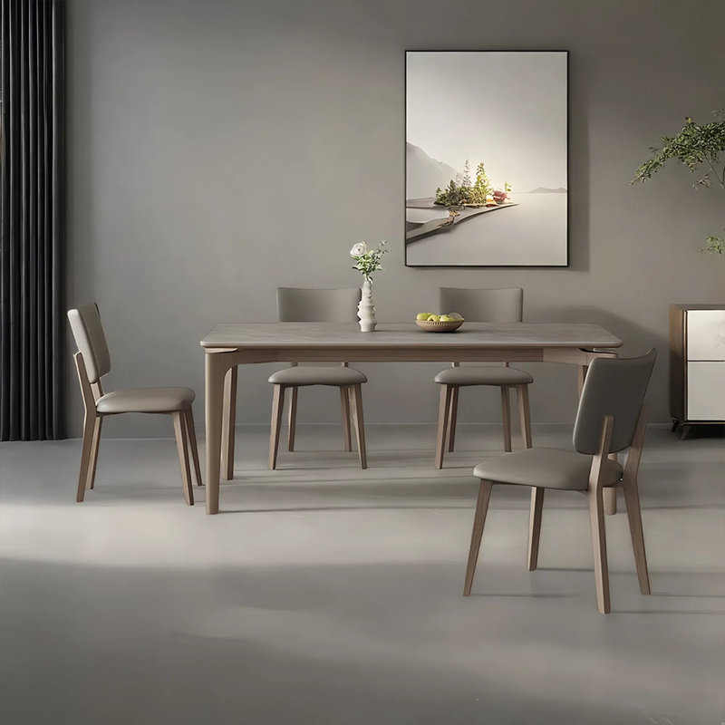 Ensemble de table de salle à manger et de chaises à panneau de pierre fine gris, H 29,52 po x L 55,11 po x l 31,49 po
