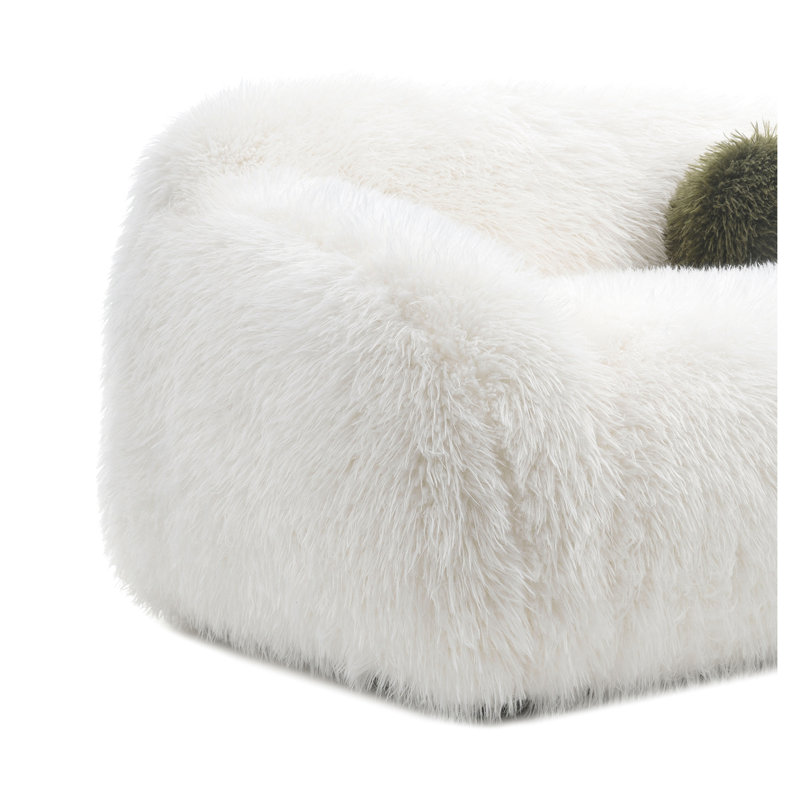 Fauteuil pivotant contemporain en fausse fourrure blanche à 360° avec coussin, doux et luxueux, idéal pour le salon ou la pièce principale.
