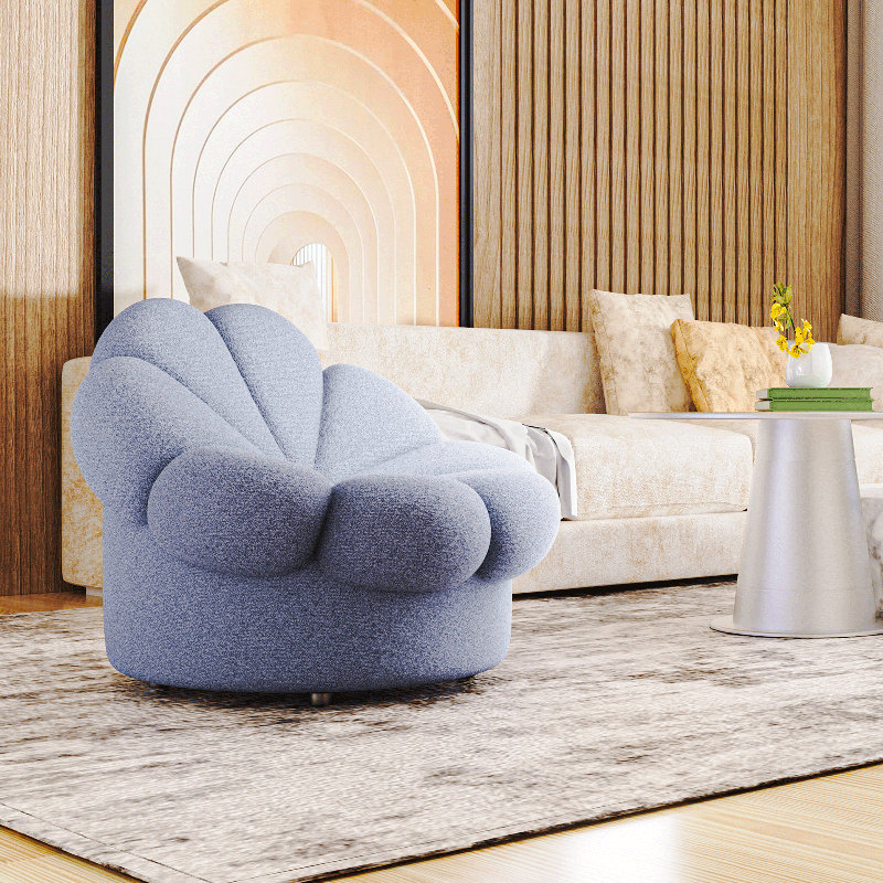 Modern Lazy Floor Sofa, Oversized Single Sofa Floral Shaped Bean Bag Chair for Living Room Bedroom, Blue Polyester Blend