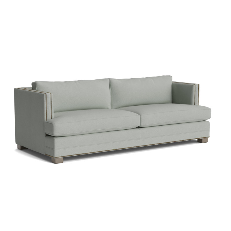 Keaton With Nails 84 Sofa, Antique Brass, Performance Boucle - Mineral Green, Driftwood