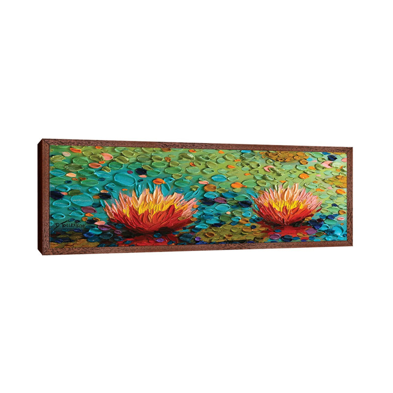Lily Rapture 3 by Dena Tollefson - Panoramic Painting on Canvas, 121.92 cm H x 40.64 cm W, Classic Brown Wood Framed