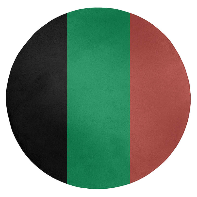 Tapis noir/vert/doré rayé, Rond 5 pi