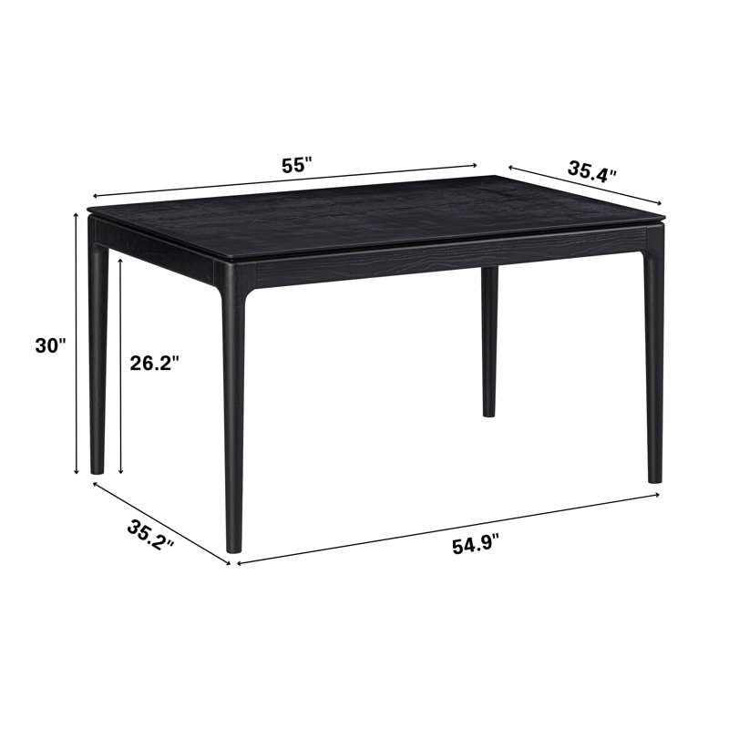  Table de salle à manger rectangulaire de 55 po Mingle, Noir brûlé, 55 Inch