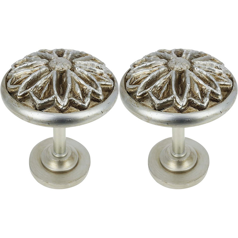 Pewter Floral Metal and Resin Curtain Holdbacks, Set of 2