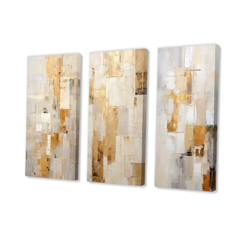 Collage de rêve beige et doré - formes abstraites - ensemble de galerie moderne pour la décoration intérieure, Toile tendue