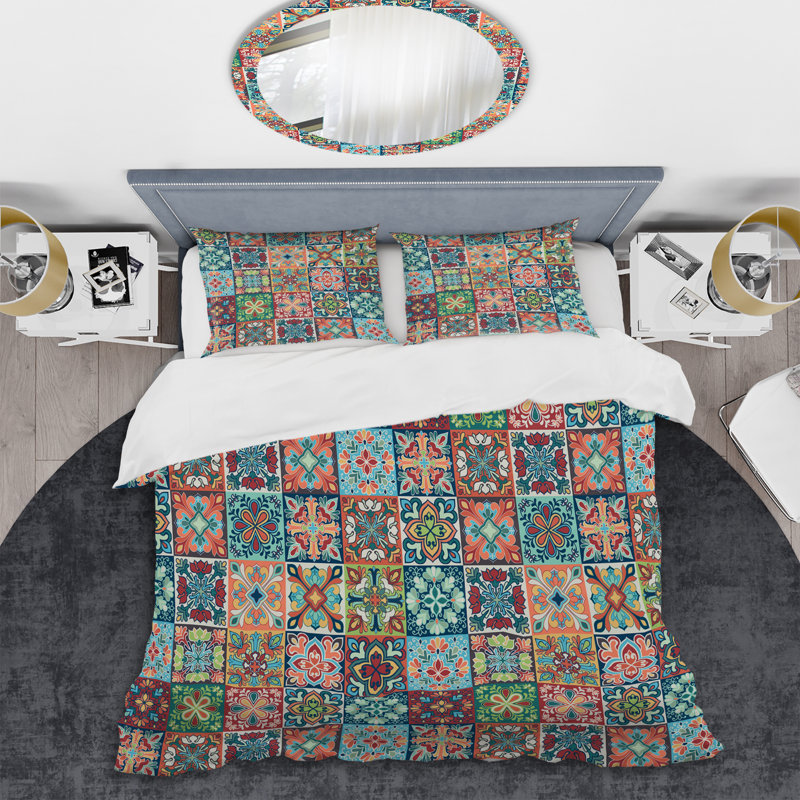 Multicolore carré patchwork - ensemble de housse de couette abstrait - microfibre de polyester