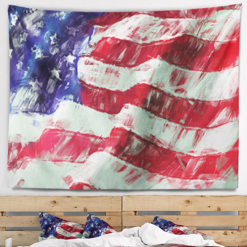 Tapisserie d'art abstrait drapeau usa, H 50 po x l 60 po