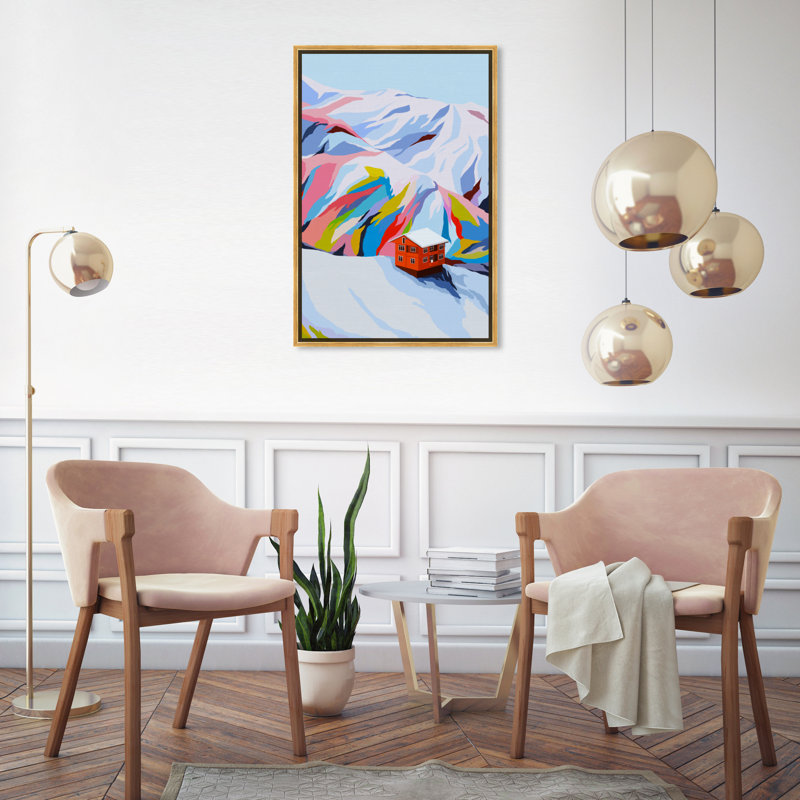 «Colorful Ski Village», reproduction d'impression sur toile, Cadre doré, H 30 po x l 20 po
