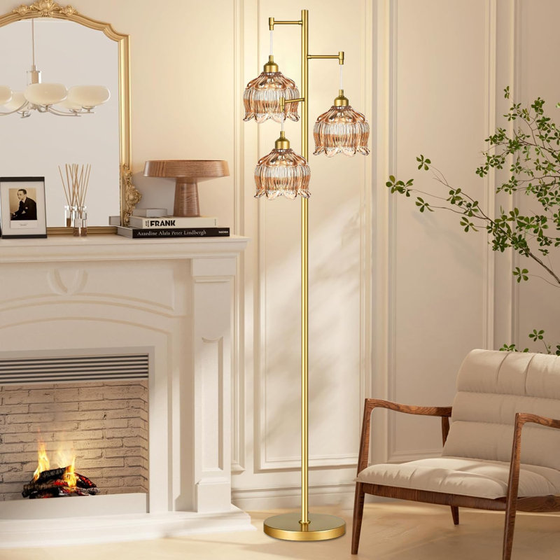 Lampe sur pied en or 68IN pour salon, lampes sur pied modernes avec abat-jour en verre uniques