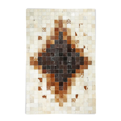 Brown And Cream Ombre Cowhide Patchwork Rug With Diamond Pattern Design For Modern Living 8 X 10 Ft