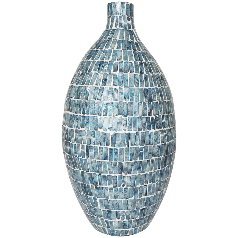 Handmade Earthenware Table Vase, 21.8" H x 11.1" W x 11.05" D, Blue