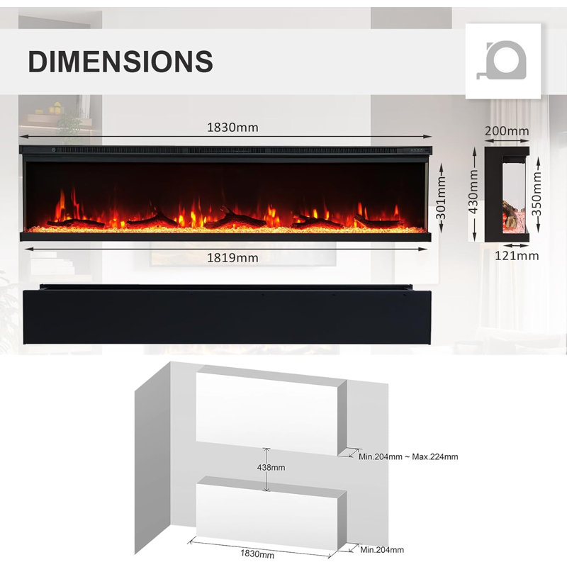 FLAMEKO Leura, 43cm H x 183cm W x 20cm D