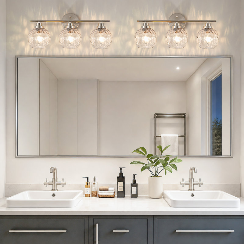 3 lumières 21 po Éclairage pour meuble-lavabo avec abat-jour en verre martelé, Nickel brossé