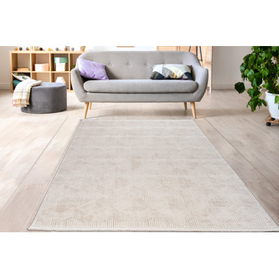 Illyas Cream Geometric Pattern Indoor Area Rug, Room Decor Floor Mat, Living Room Carpet - 5x8, 6x9