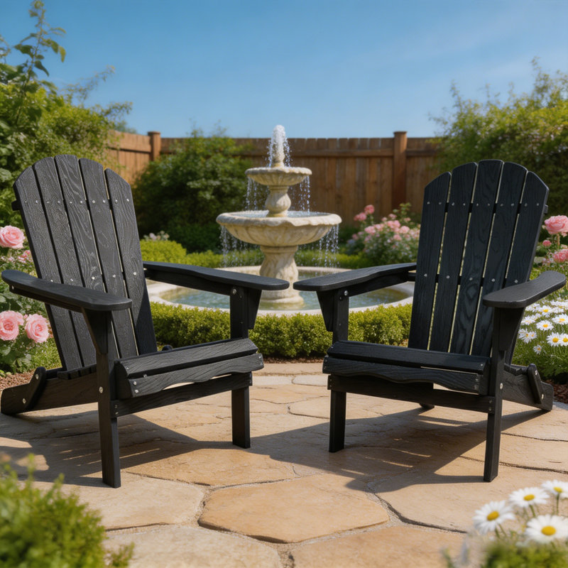 Ensemble de 2 chaises longues pliantes en bois massif Grain, Black