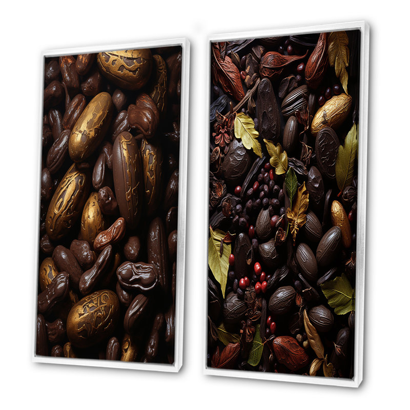 Cacao Baroque Bean - Ensemble de 2 reproductions d'art sur toile Cacao, Cadre flottant blanc, H 32 po x l 33 po