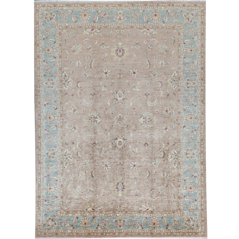 Tapis bleu et brun noué à la main de haute qualité