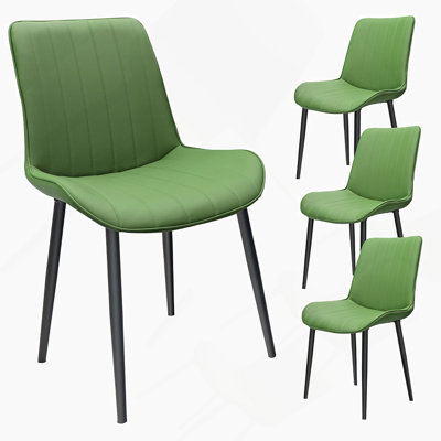 Chaise de salle à manger en cuir de polyuréthane avec pieds en métal, ensemble de 4 chaises sans accoudoirs à motif ondulé pour la cuisine, le restaurant, le salon, la salle de réunion