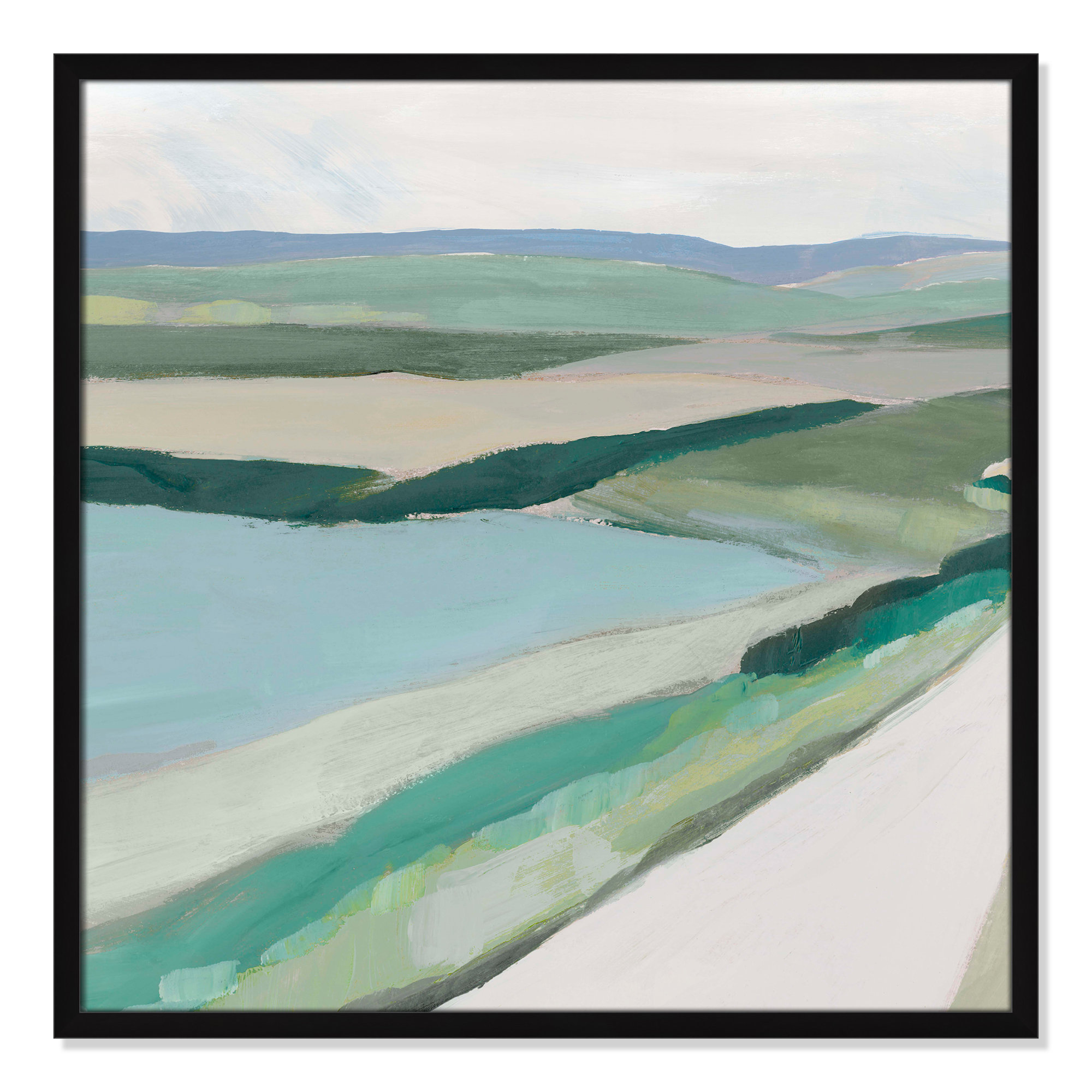 Fields Of Green I by - Single Picture Frame Print, Satin Black Framed, 27.5" H x 27.5" W x 1.25" D