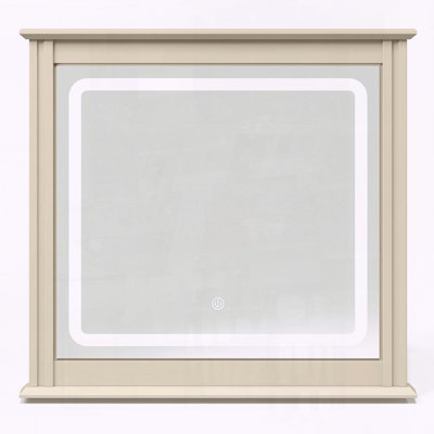 Miroir de courtoisie beige à DEL avec commande tactile, 3 couleurs, 10 niveaux de luminosité, fonction mémoire, rayures verticales