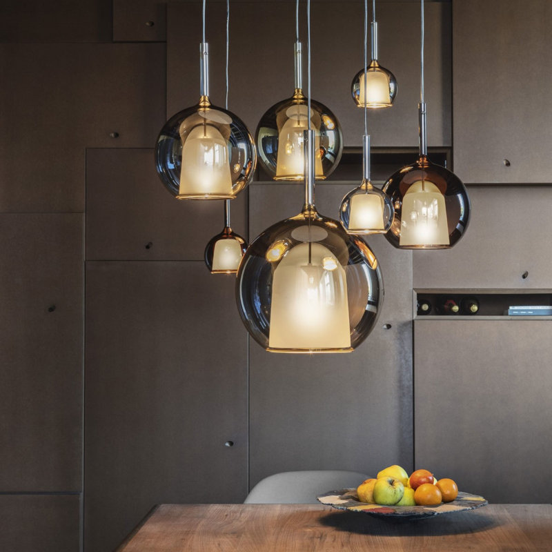 Glo Round Chandelier Pendants, Mirroring Bronze, 3 Lights