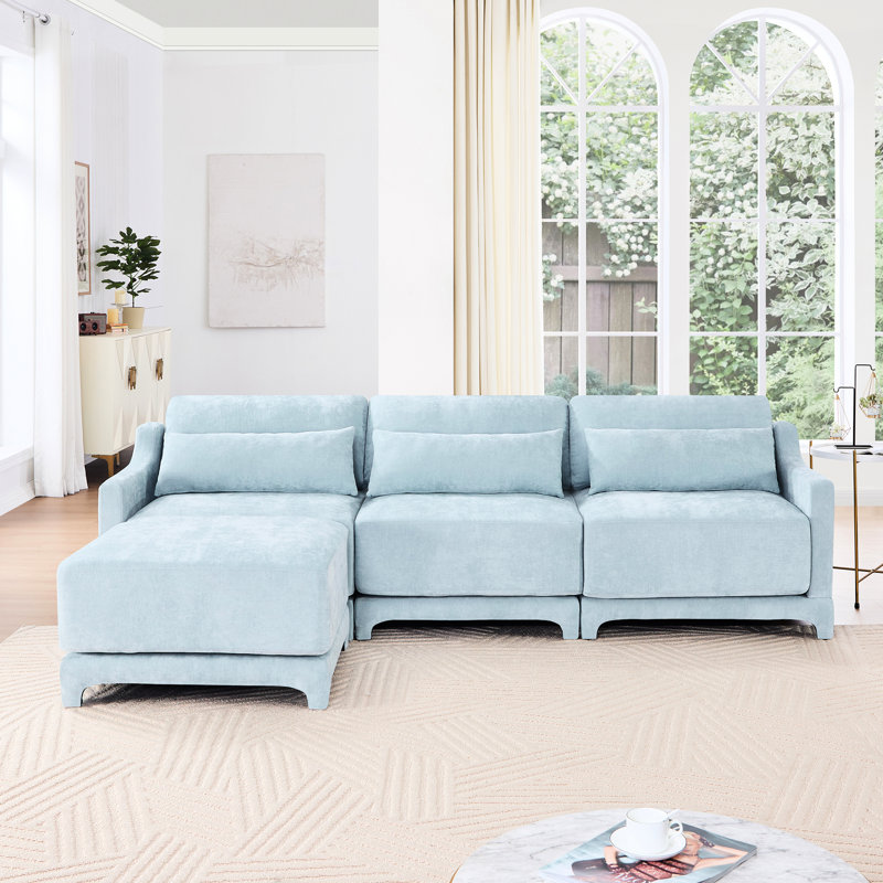 Bleu ciel, chenille, trois sièges, repose-pieds assortis, éponge haute résilience, siège simple au design élégant et élégant