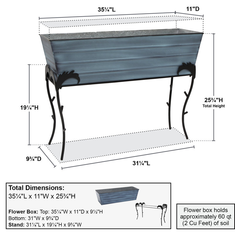 Lawrence Hill Metal Elevated Planter, Nantucket Blue, 25.75"H x 35.25"W x 11"D