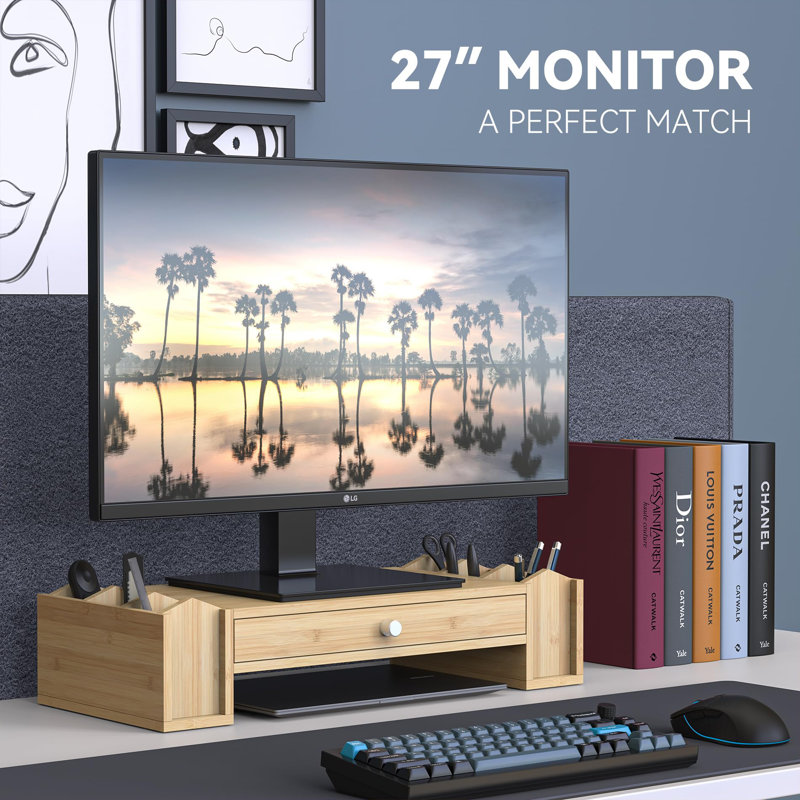 Monitor Stand Riser with Drawer and Pen Holder