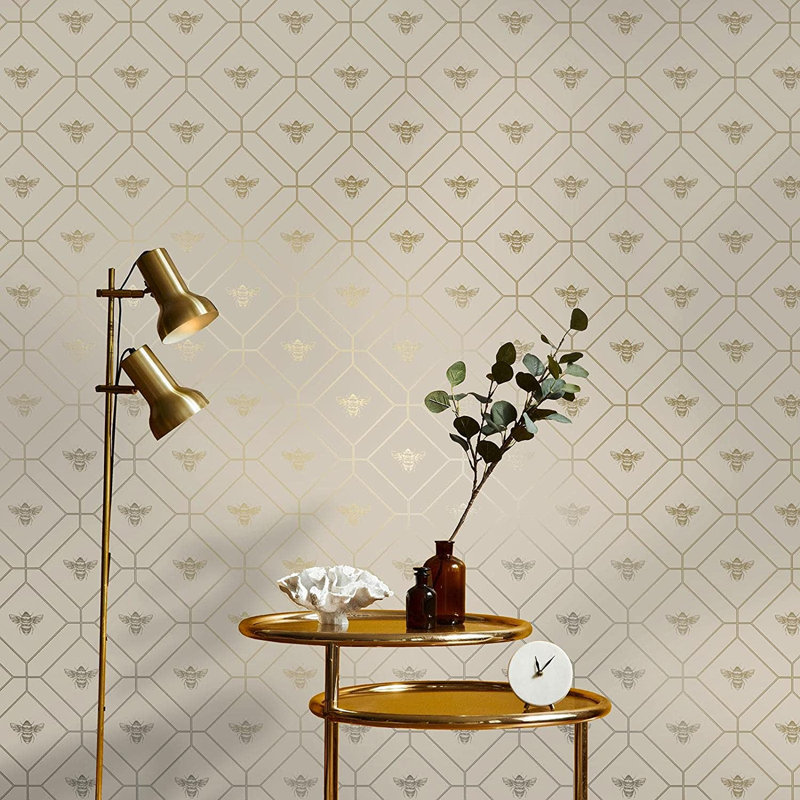 Caddo 53cm x 10.5cm Metallic Wallpaper Roll, Taupe