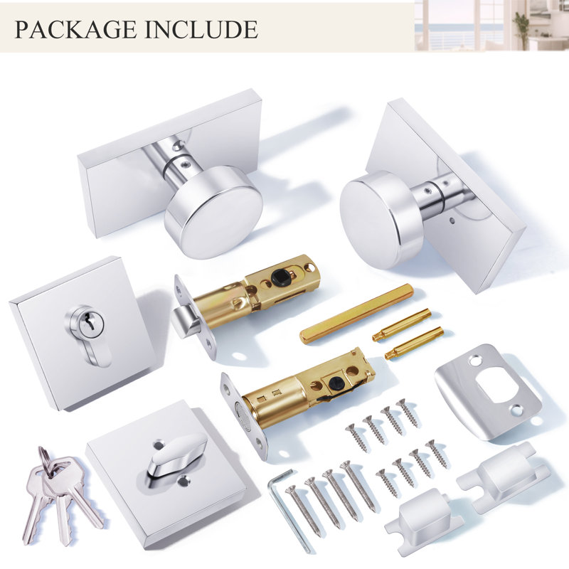 Deadbolt and Passage Door Knobs Set, Polished Chrome
