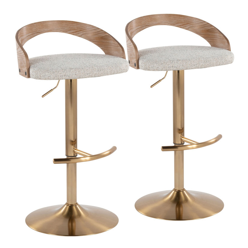Tabouret de bar réglable avec pivot, Brown/Beige Seat/Gold Frame, 2