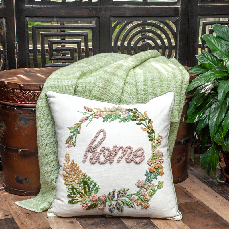 Parkland Collection Manor Beige Floral 18" x 18" Cotton Decorative Throw Pillow
