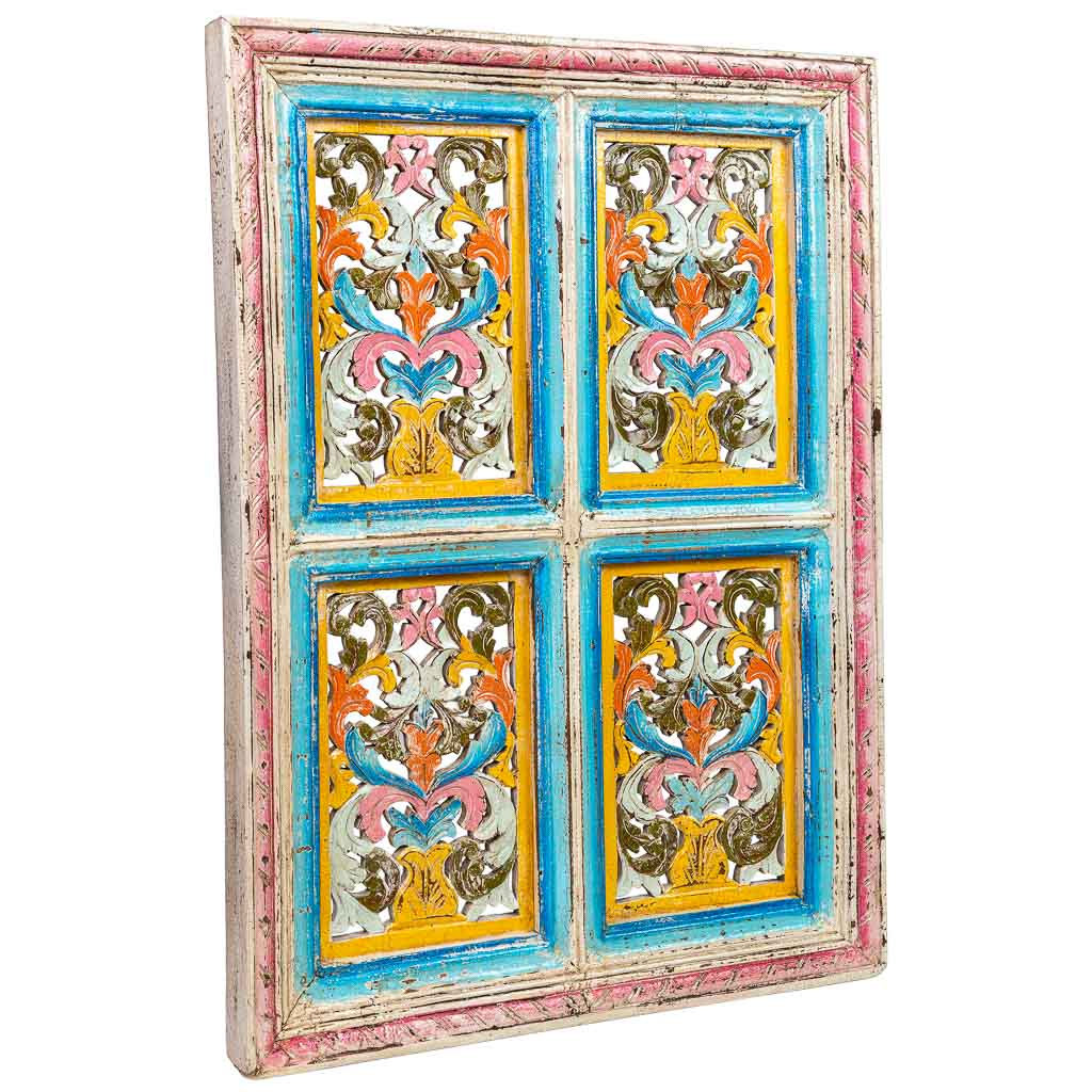 CARVED WOODEN PANEL WITH RED HANDCRAFTED FINISH