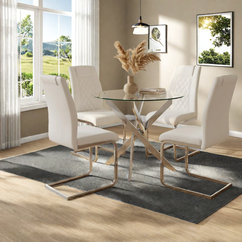 Ensemble de table de salle à manger moderne 35,5 po en métal et verre pour la cuisine et la maison
