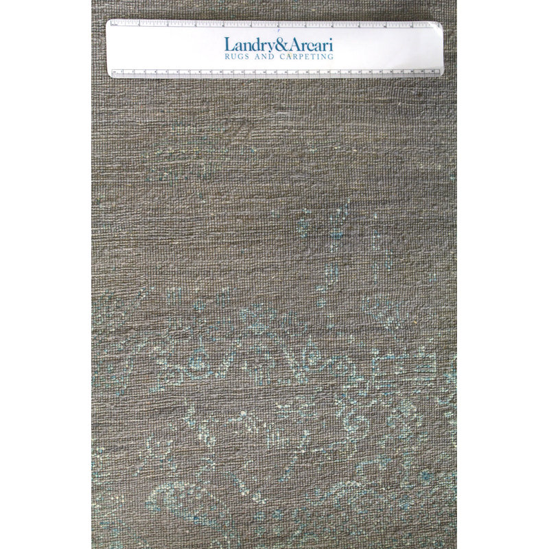 Erased Wool Abstract Area Rug in Gray/Silver/Turquoise, Runner 2'4" x 14'1"