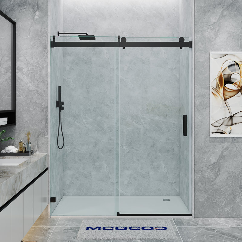 Opoc Mirage MCOCOD Porte de douche coulissante simple sans cadre à fermeture en douceur de 46 à 48,75 po x H 76 po avec verre transparent de 3/8 po (10 mm)