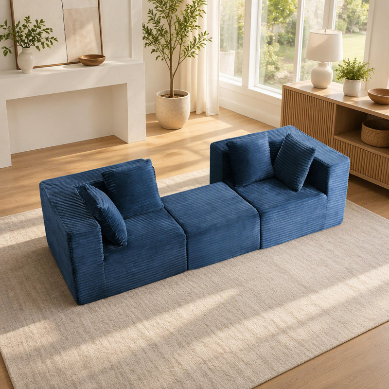 Canapés modulaires désossés pour le salon, canapé modulaire moderne, Blue Corduroy