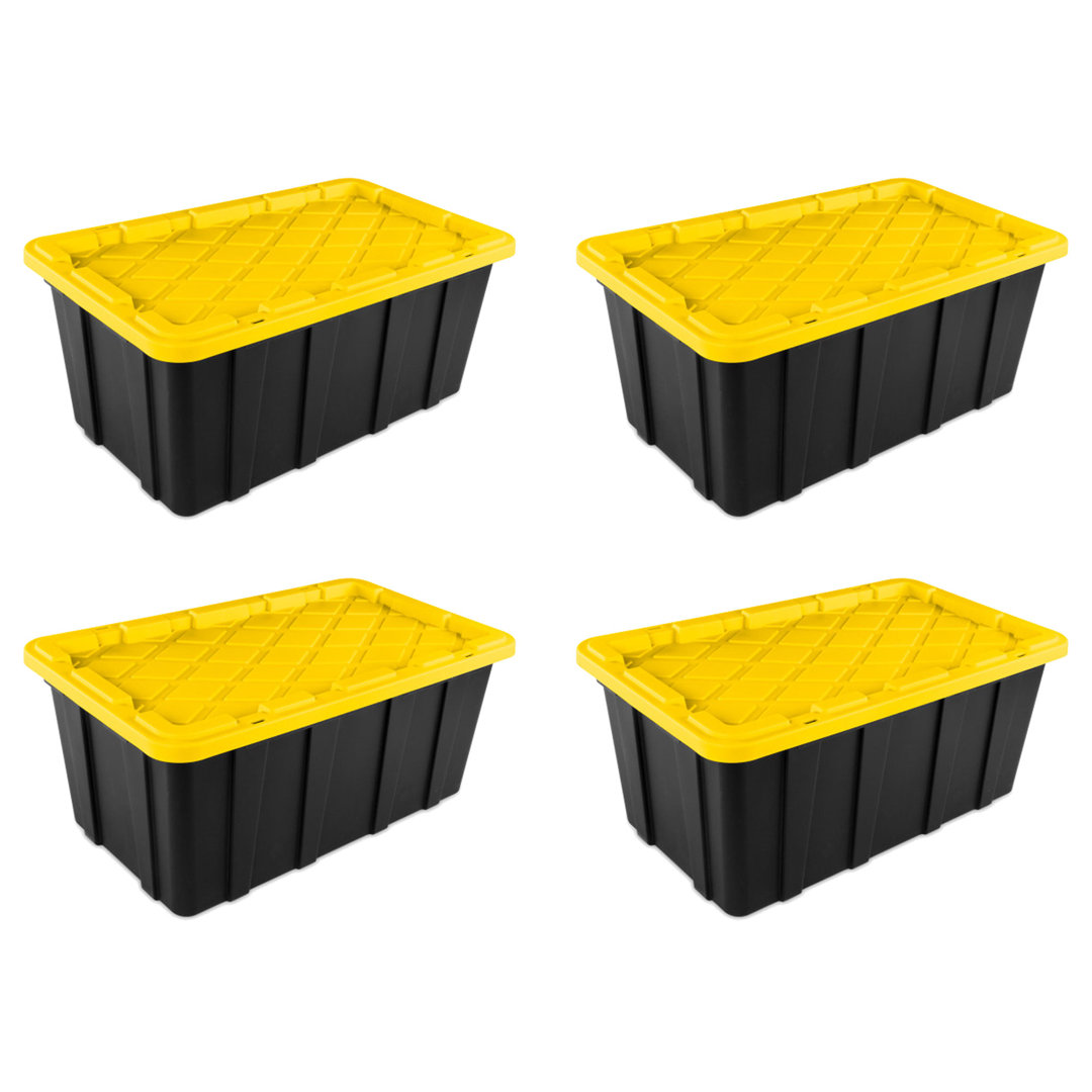 Sterilite 38 Gallon Industrial Stackable Storage Tote Lidded Containers, 4 Pack (Set of 4) Sterilite