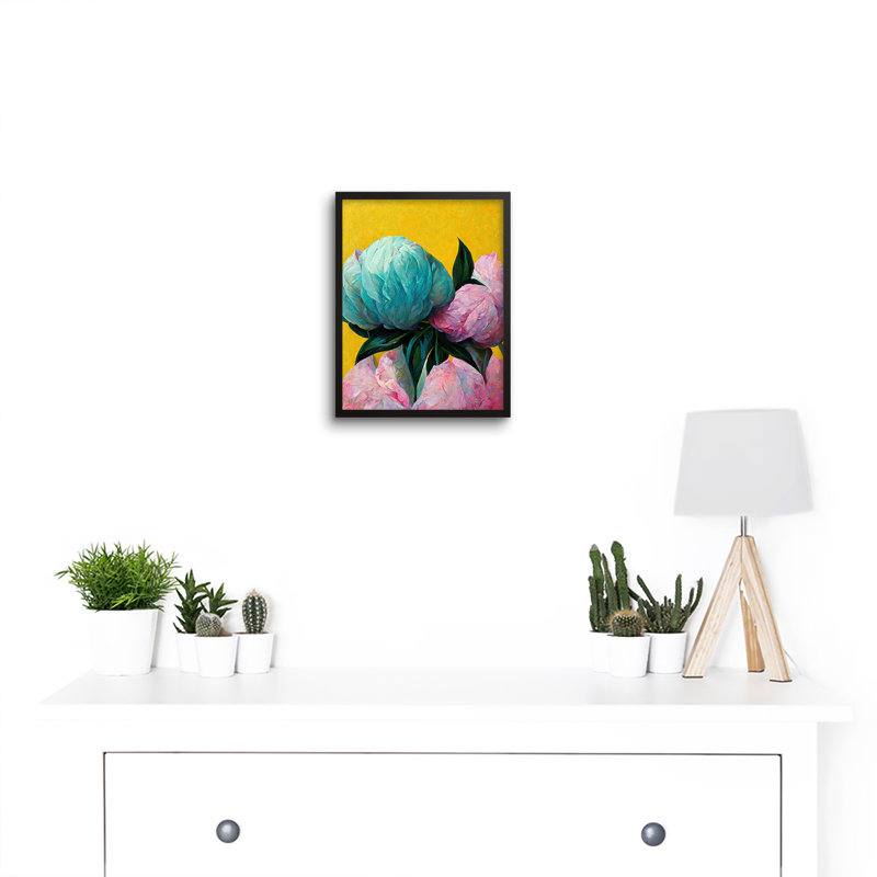 Elegant Peony Floral Yellow Blue Pink - Single Picture Frame Print