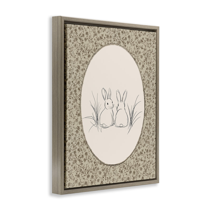 Cadre flottant rétro pour bébés lapins, design par Ramona Murdock, H 31 po x l 25 po, Cadre flottant orme Montalcino