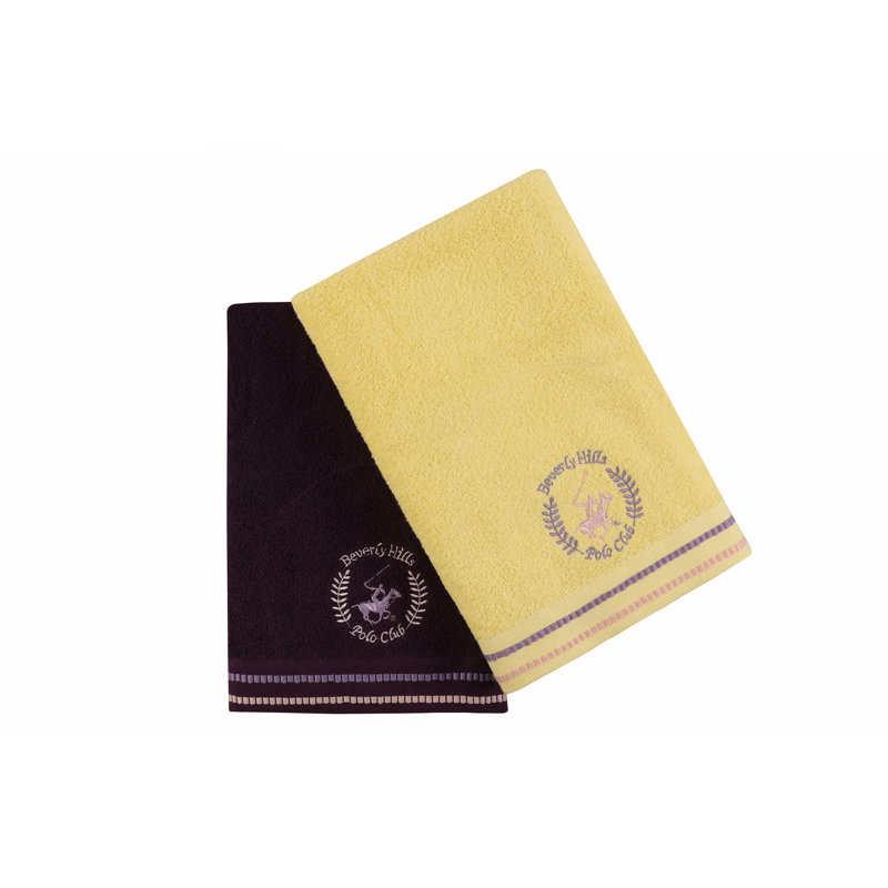 Ensemble de 2 serviettes de bain 100% coton, Mauve/jaune
