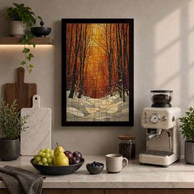 Stained Glass Forest Path Vintage - Wrapped Canvas