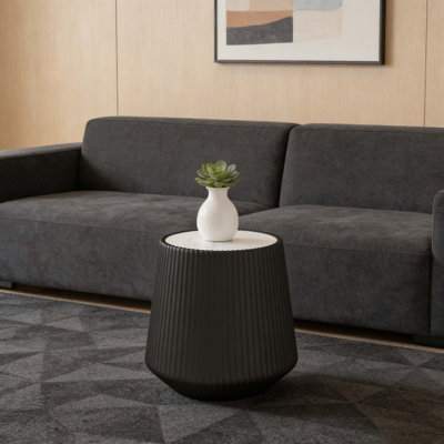 Table basse moderne en cuir fritté clair avec dessus en pierre pour meuble de salon (chaque plateau possède un motif gris unique)